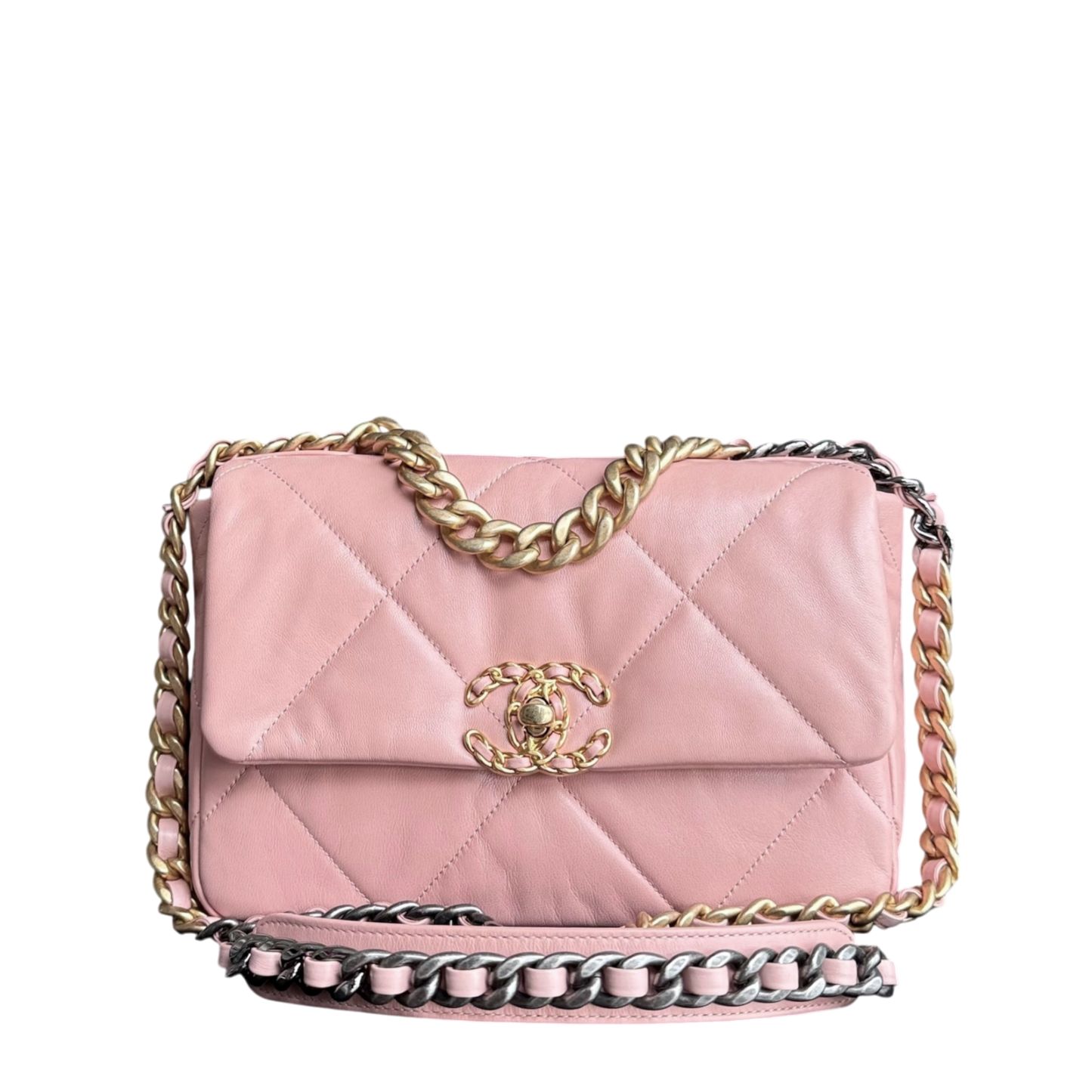 Chanel 19 Bag - Sakura Goatskin Two-tone Hardware Quilted Pink Handbag