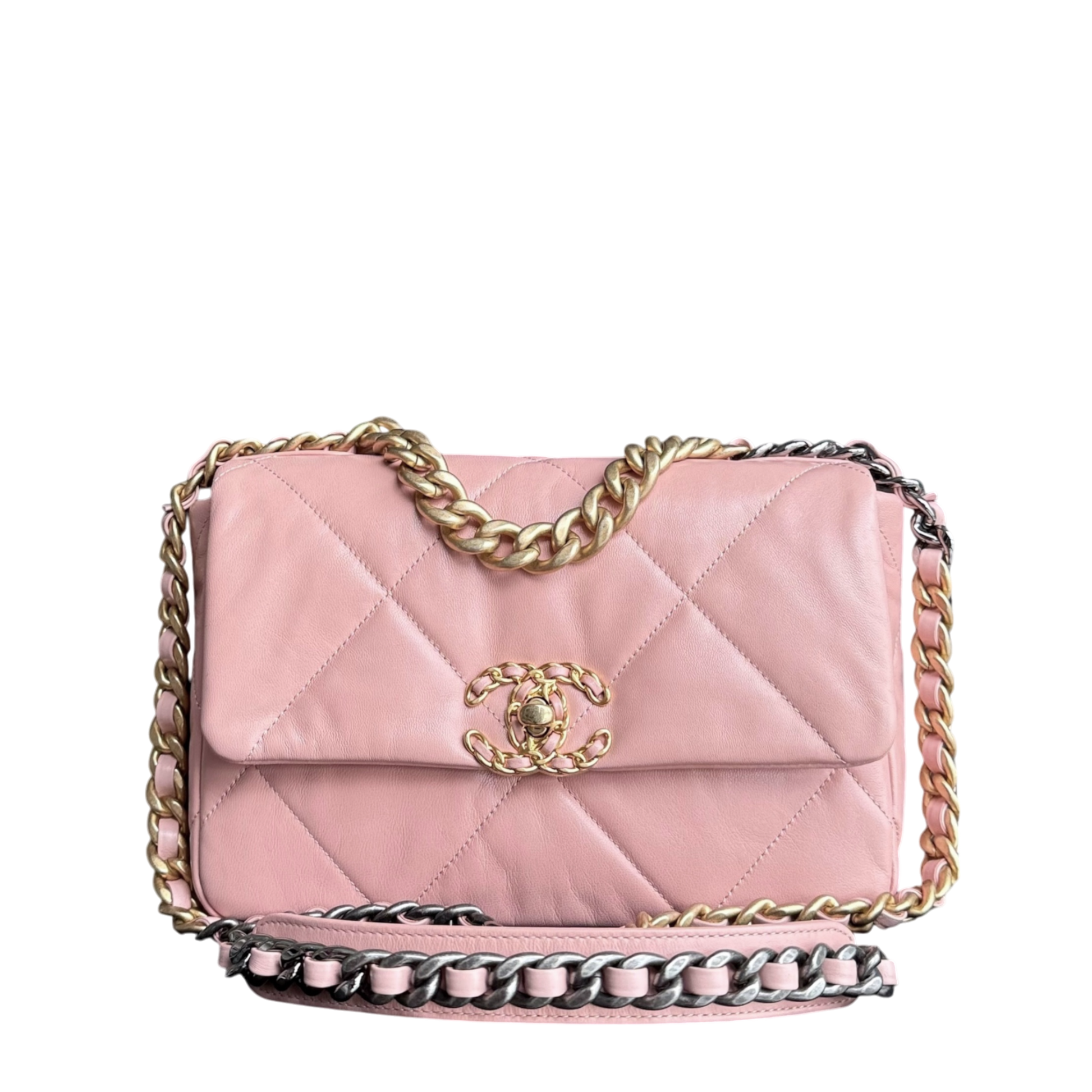 Chanel 19 Bag - Sakura Goatskin Two-tone Hardware Quilted Pink Handbag