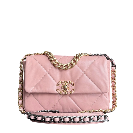 Chanel 19 Bag - Sakura Goatskin Two-tone Hardware Quilted Pink Handbag