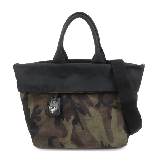 Prada Shoulder Bag Triangle 2Way Hand Khaki Nylon Black Logo