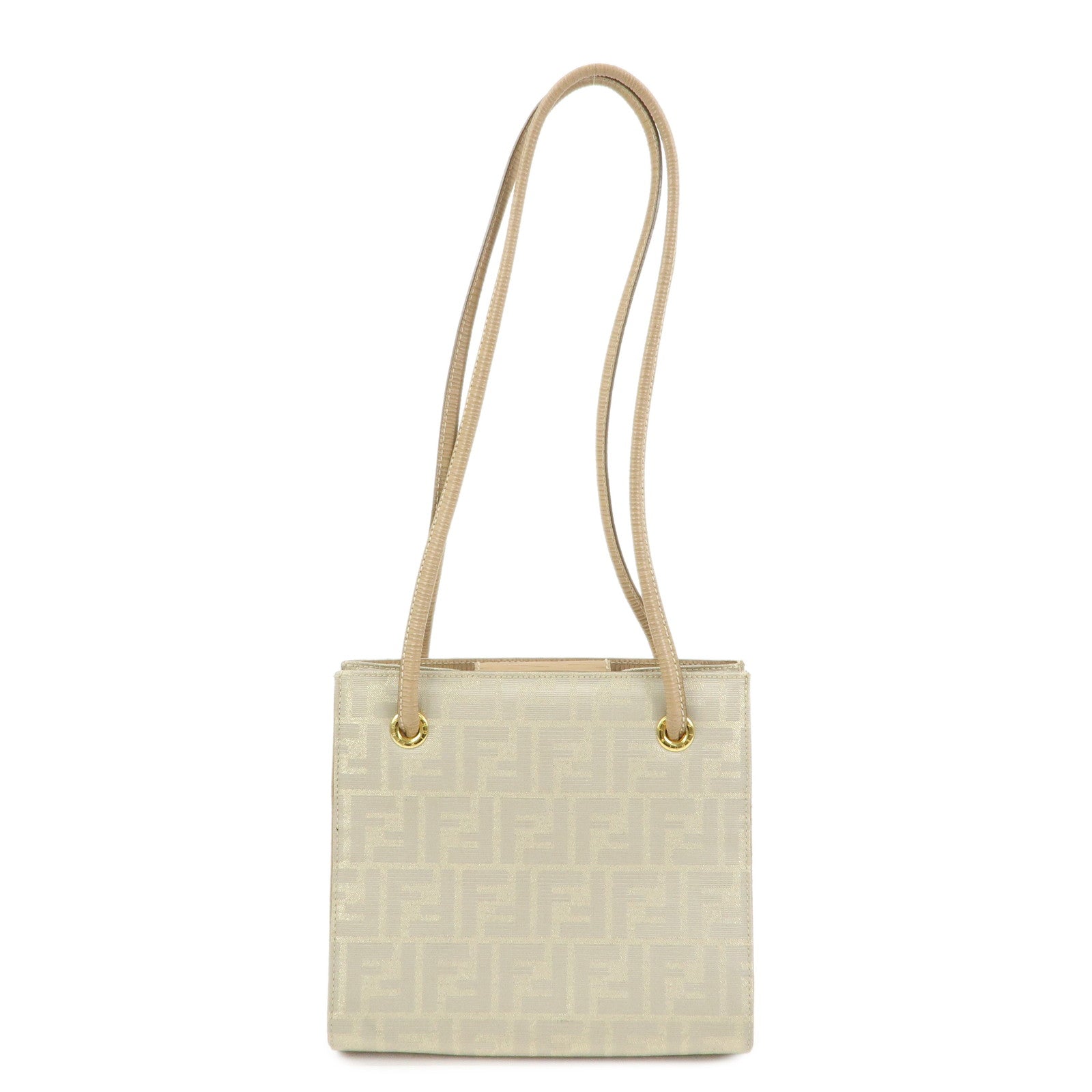 Shoulder Bag Zucca Leather Canvas Beige