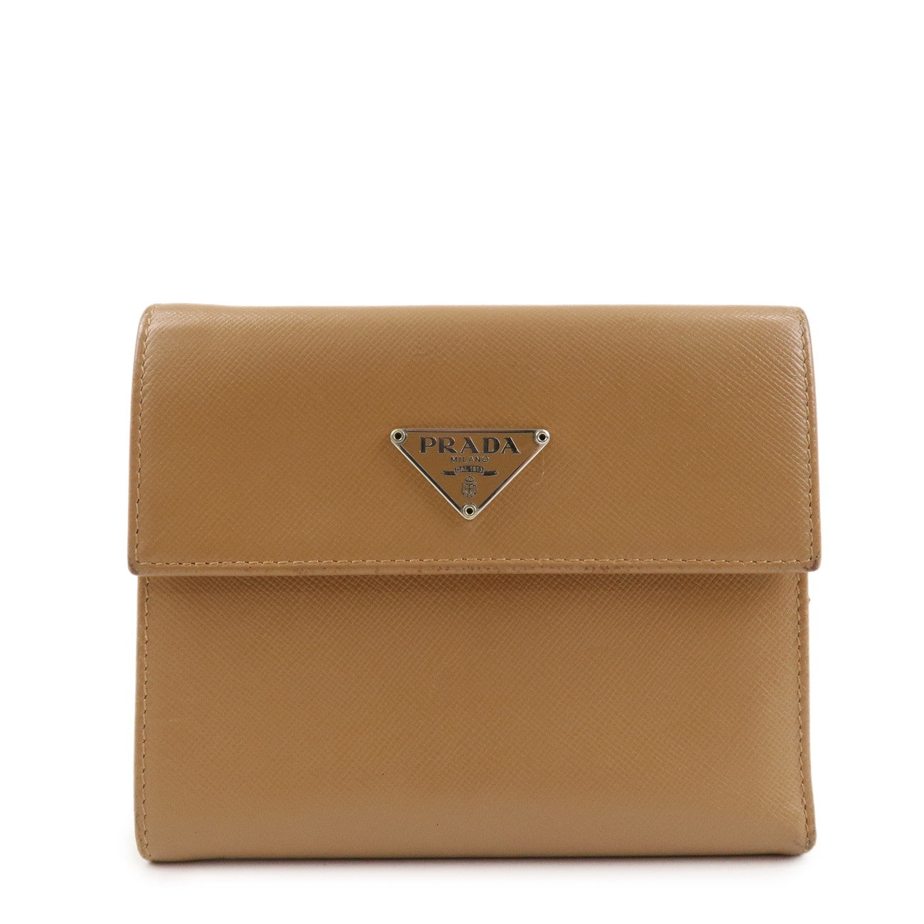 Triangle Trifold Wallet d Leather Saffiano Brown Handbag