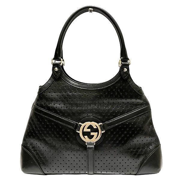 Gucci Interlocking Punching Handbag Leather Travel Bag