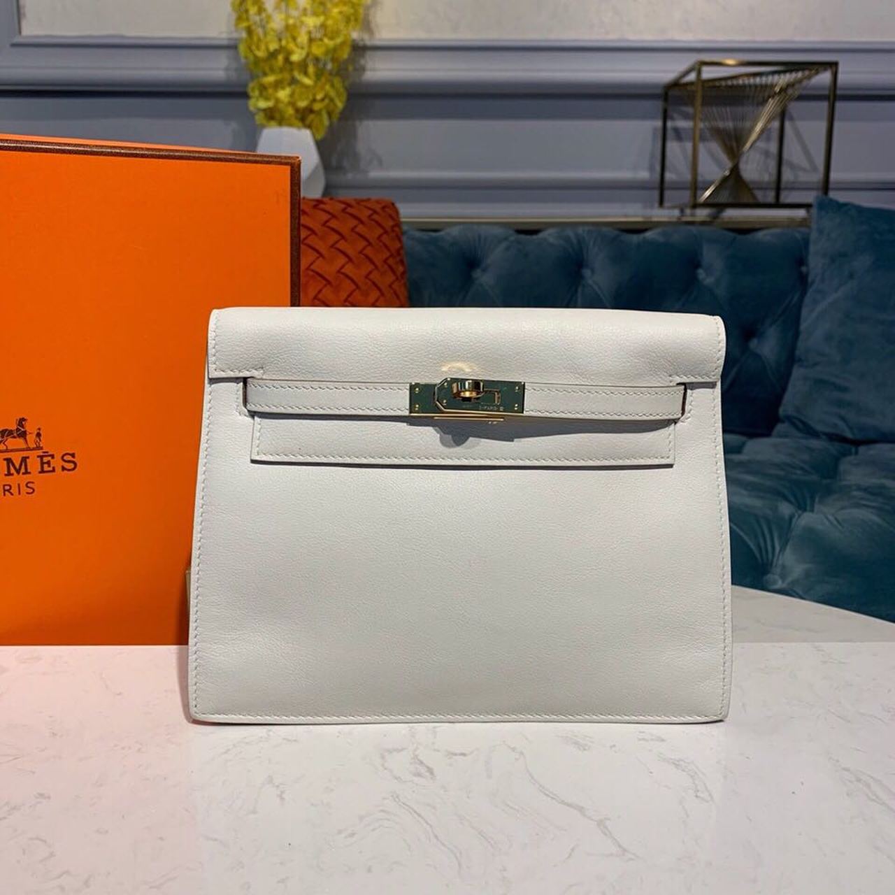 Top Quality Kelly Danse Ii Bag Swift White Gold Travel Bag