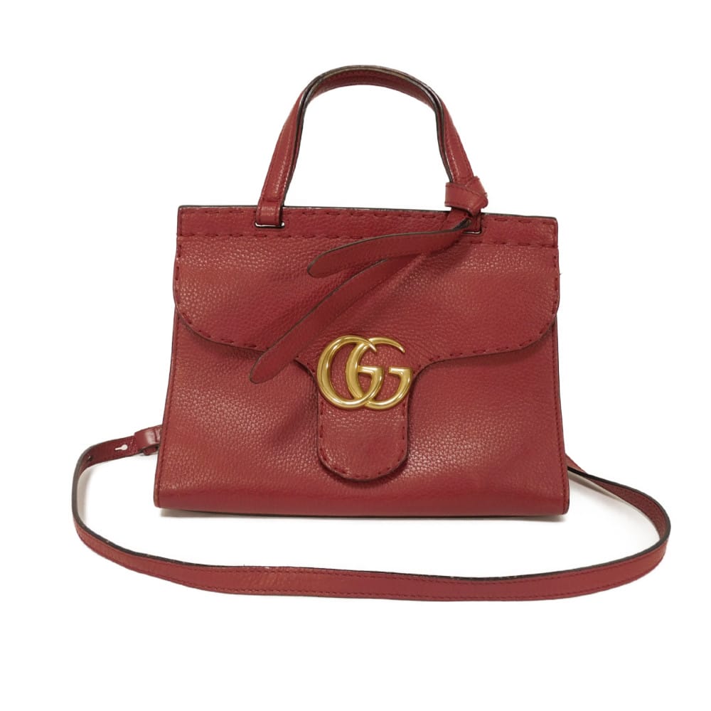 Gucci Marmont Embossed Calf 2Way Handbag Leather Travel Bag
