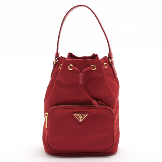 Prada Handbag Duet Re- Bag Nylon Red Bucket Bucket Bag