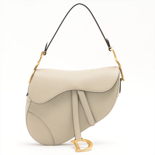 Dior Handbag Christian Grained Saddle Bag Leather Beige