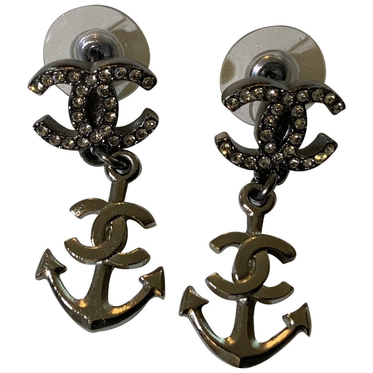 Chanel cc silver metal earrings Jewelry