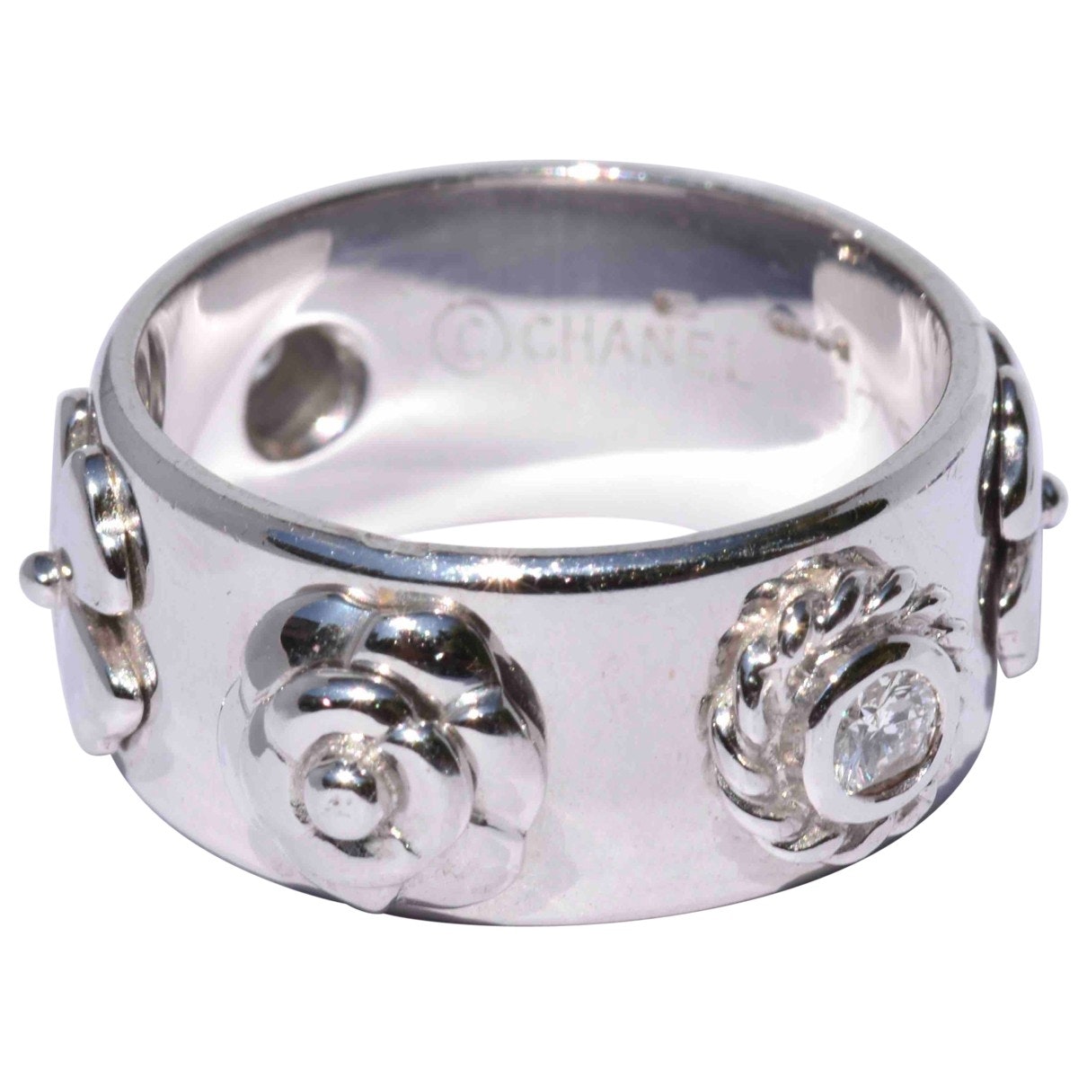 Chanel camélia silver white gold rings Jewelry