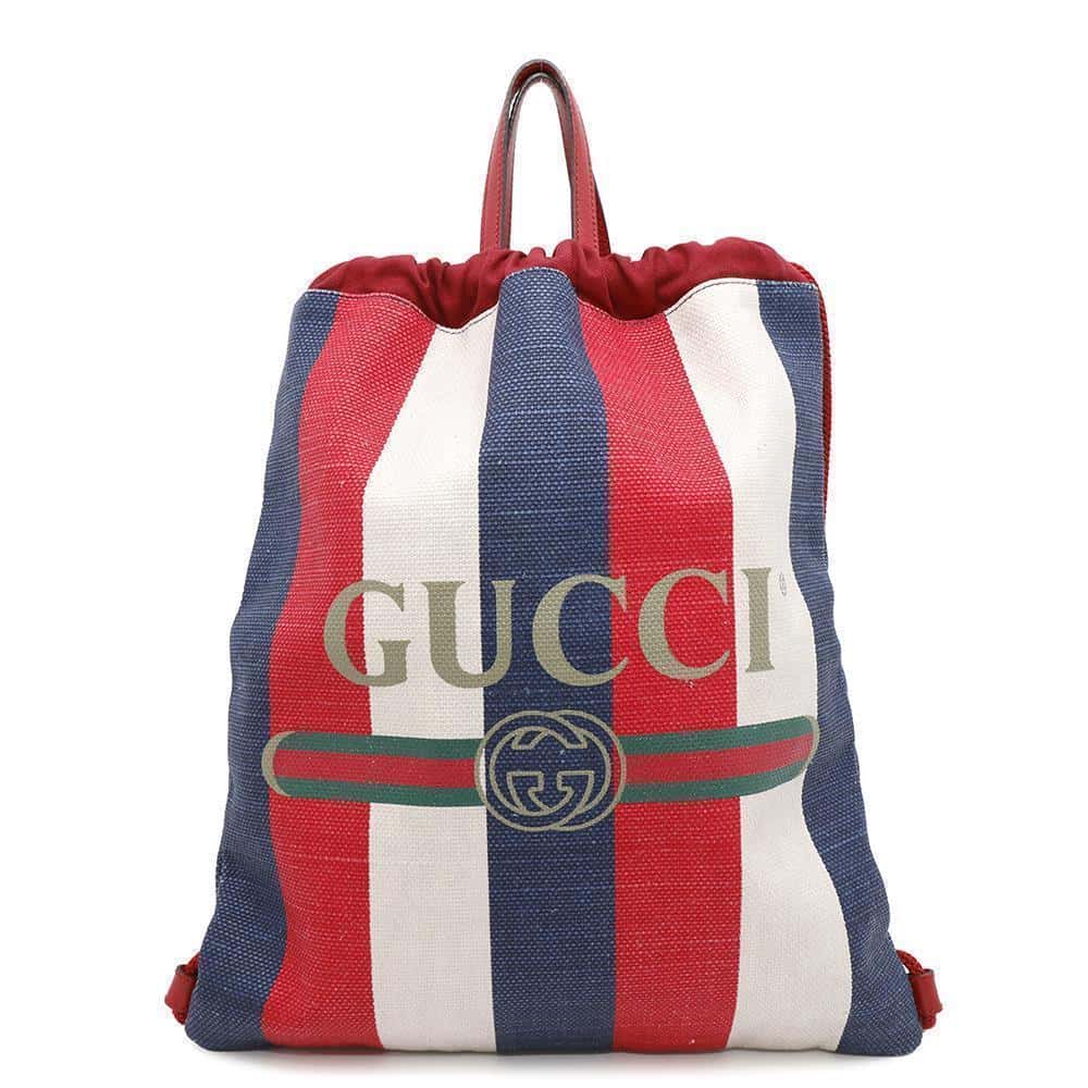 Gucci Drawstring Backpack White473872 Canvas Blue Red Jewelry