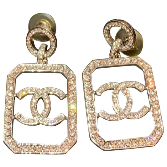 Chanel cc silver crystal earrings Jewelry