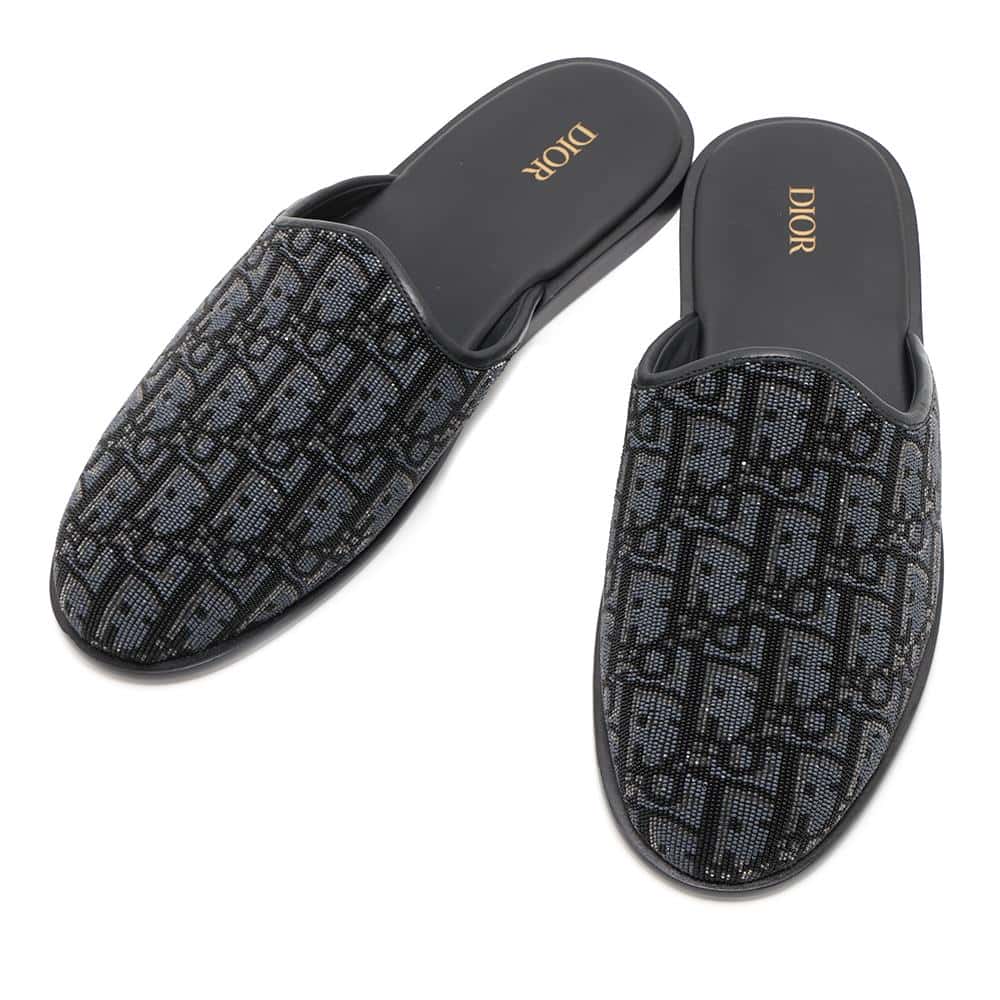 Dior Oblique Slippers Navy Sv Zcc Beads Size Leather Black Travel Bag