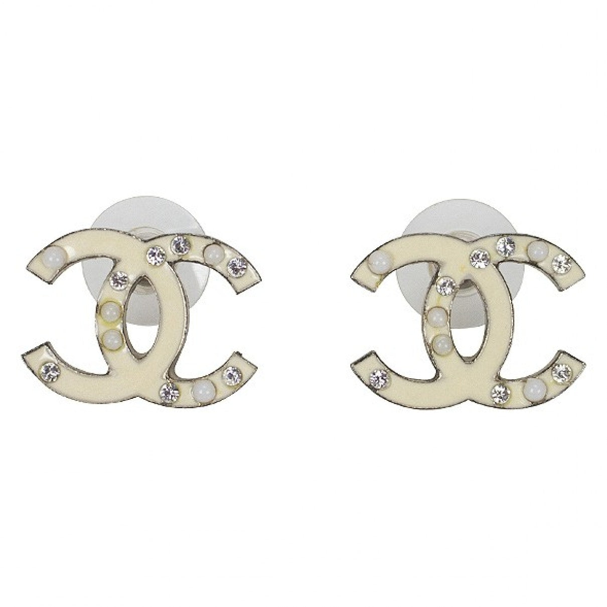 Chanel cc white metal earrings Jewelry