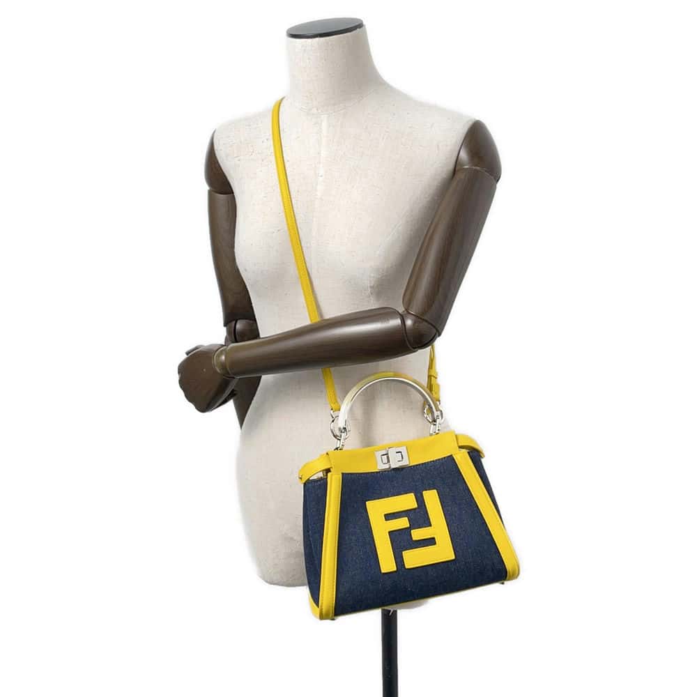 Fendi Peekaboo Iconic Yellow8Bn316 Leather Denim Mini Travel Bag