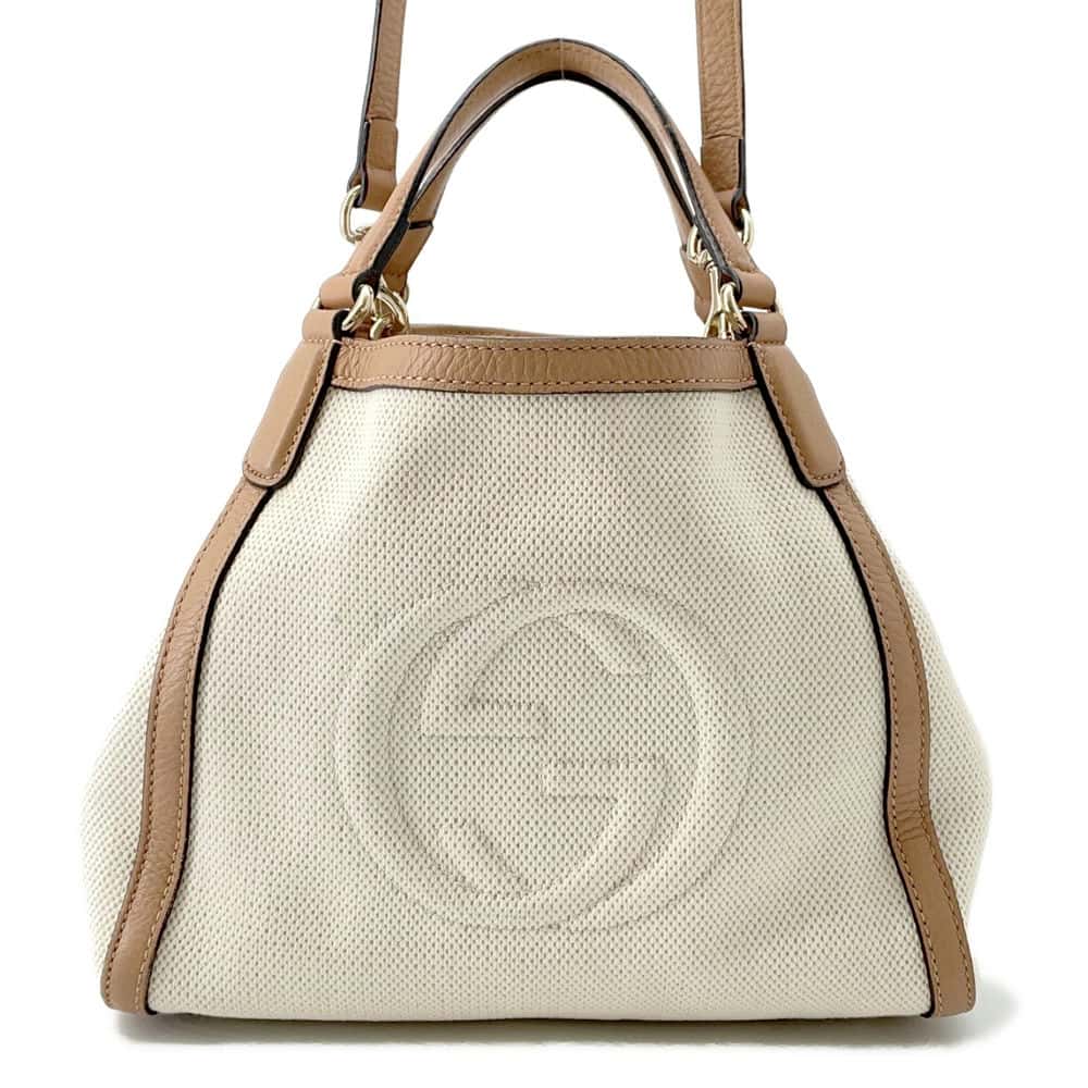 Gucci Soho 2wayBag Natural Jasmin Flower336751 Leather Canvas Travel Bag