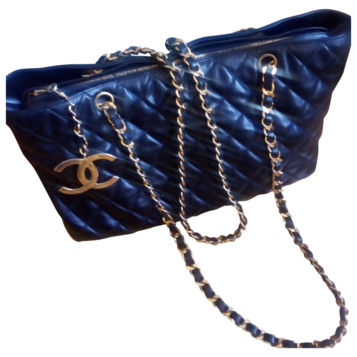 grand shopping black leather handbag Signature