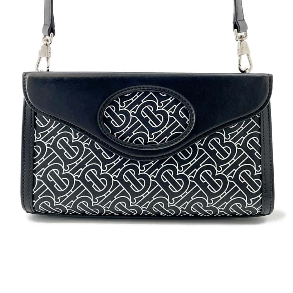 Burberry 2Waybag Handbag Leather Black White Travel Bag