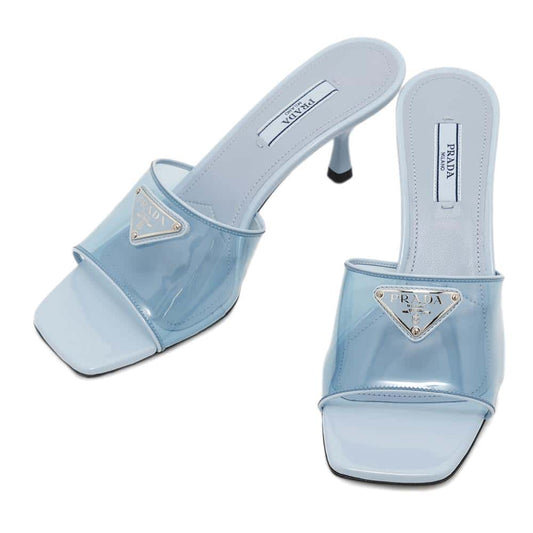 Prada open toe clear mules Blue1XX644 PVC Coated Leather Canvas Shoes