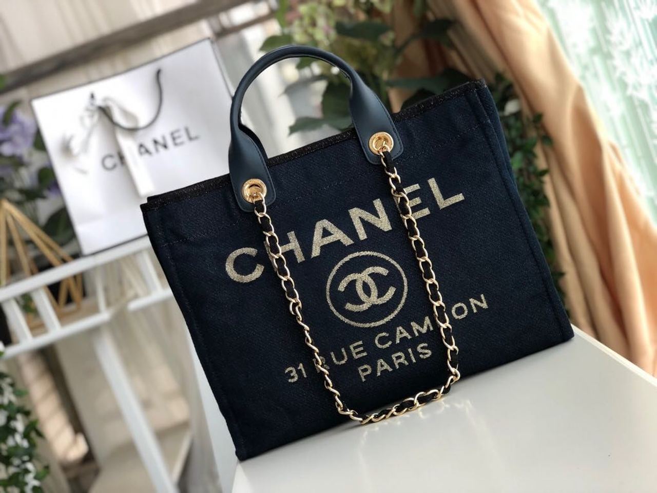 CHL Deauville Dark 14.9in 38cm Canvas Blue Tote Bag