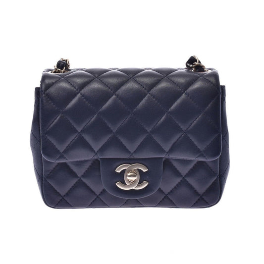 Chanel timeless/classique navy leather handbag