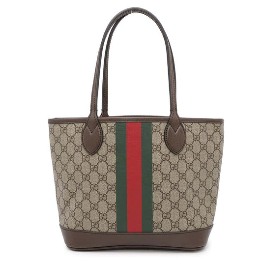 Gucci Ophidia Brown726762 GG SupremeCanvas Size Leather Beige Small Tote Bag