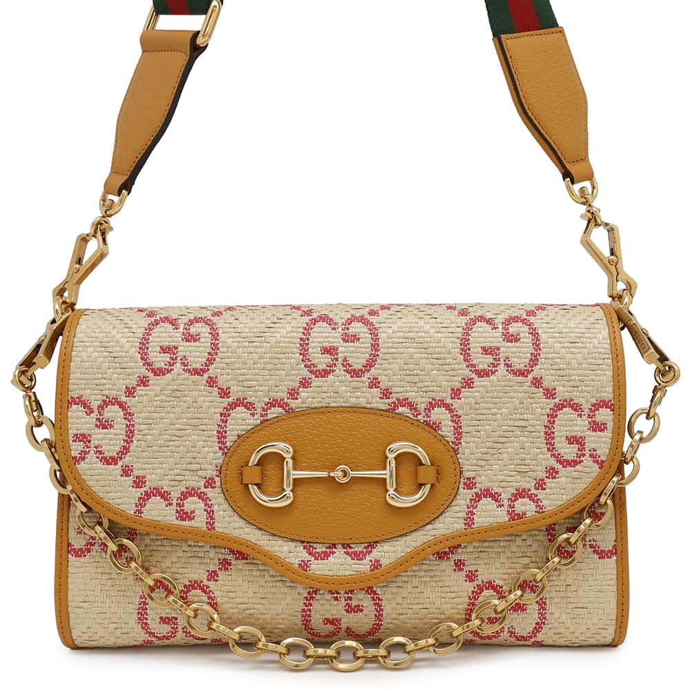 Gucci Horsebit Yellow677286 Leather Raffia Beige Shoulder Bag
