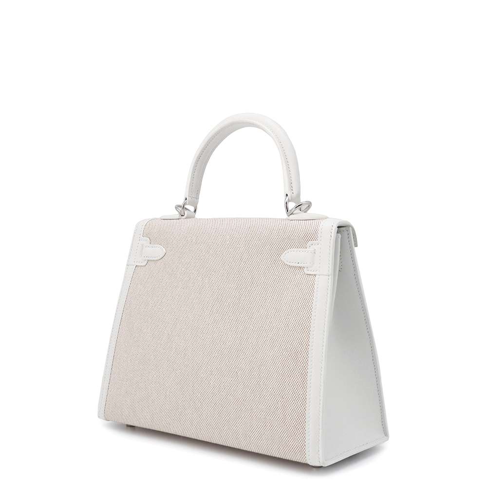 Kelly Sellier Ecru New Toile H Swift Leather White Travel Bag