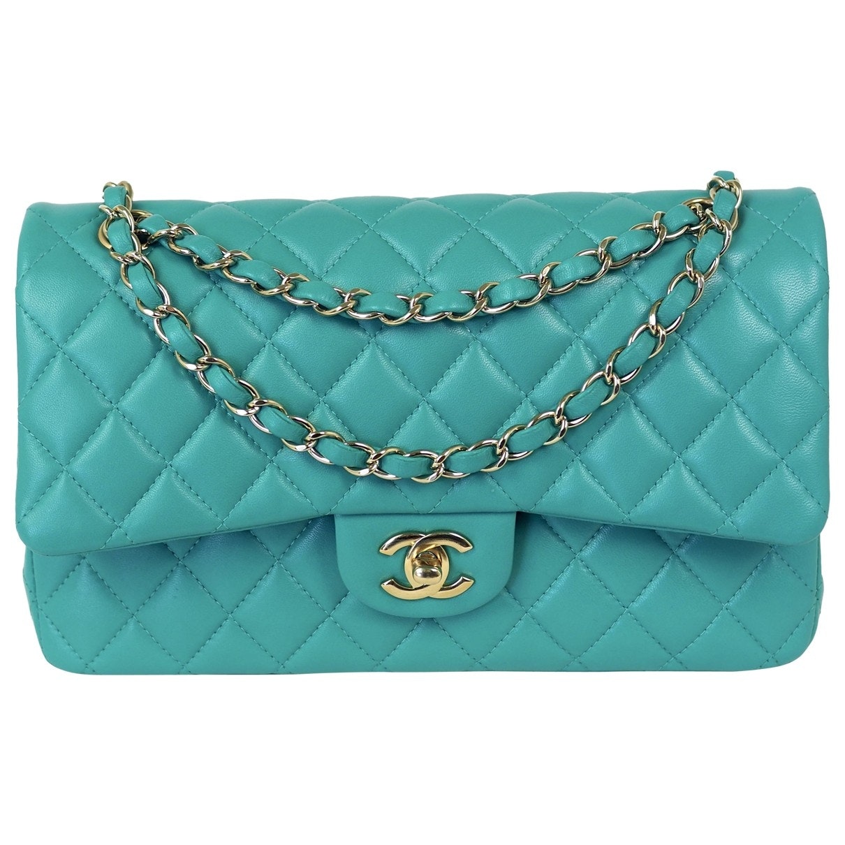 Chanel timeless/classique turquoise leather handbag