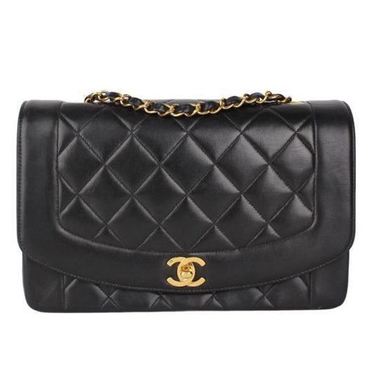 diana black leather handbag Signature