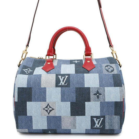 Louis Vuitton Speedy Bandouliere RedM45041 Denim Monogram Blue Handbag