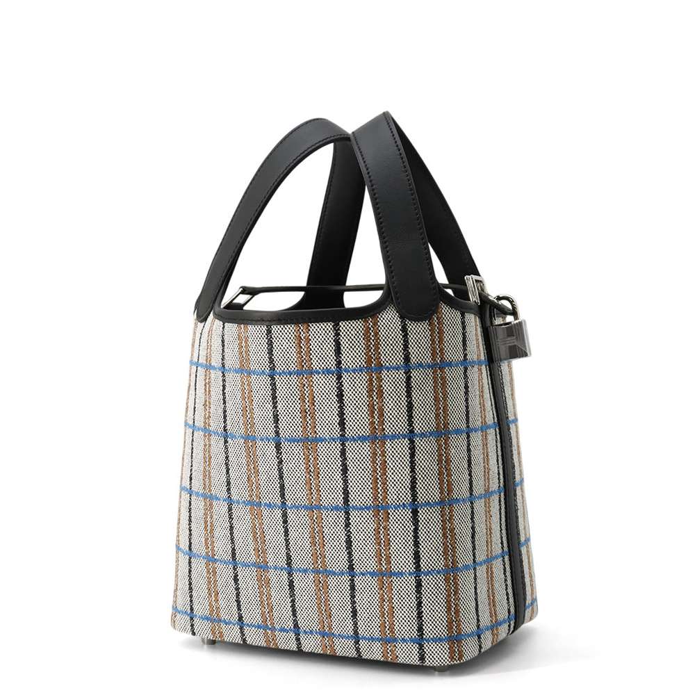 Picotin Lock Ecru Fauve Zanzibar Swift Toile Leather Black Travel Bag