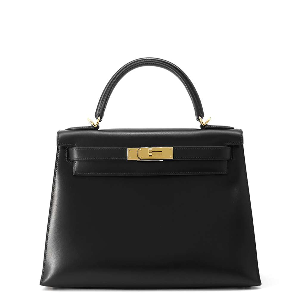 Kelly Box Calf Size Handbag Leather Black Travel Bag
