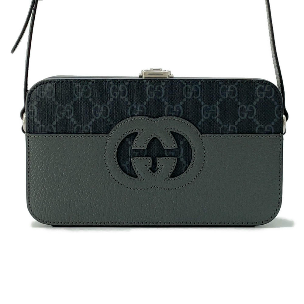 Gucci Cutout Interlocking Shoulder Bag Gray Black725341 Supremecanvas Leather