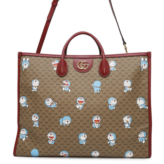 Gucci Doraemon Collaboration GG Supreme 2way Leather Canvas Brown Tote Bag