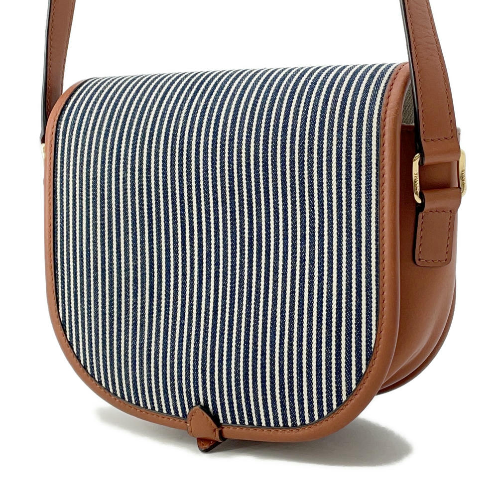 Striped Falco Shoulder Bag Blue Brown Size Leather Canvas