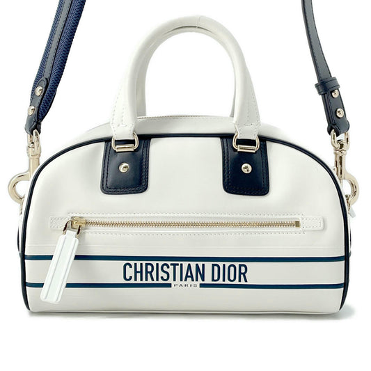 Dior Vibe Way Bowling Bag Navym Oobr Rubber Leather White Travel Bag