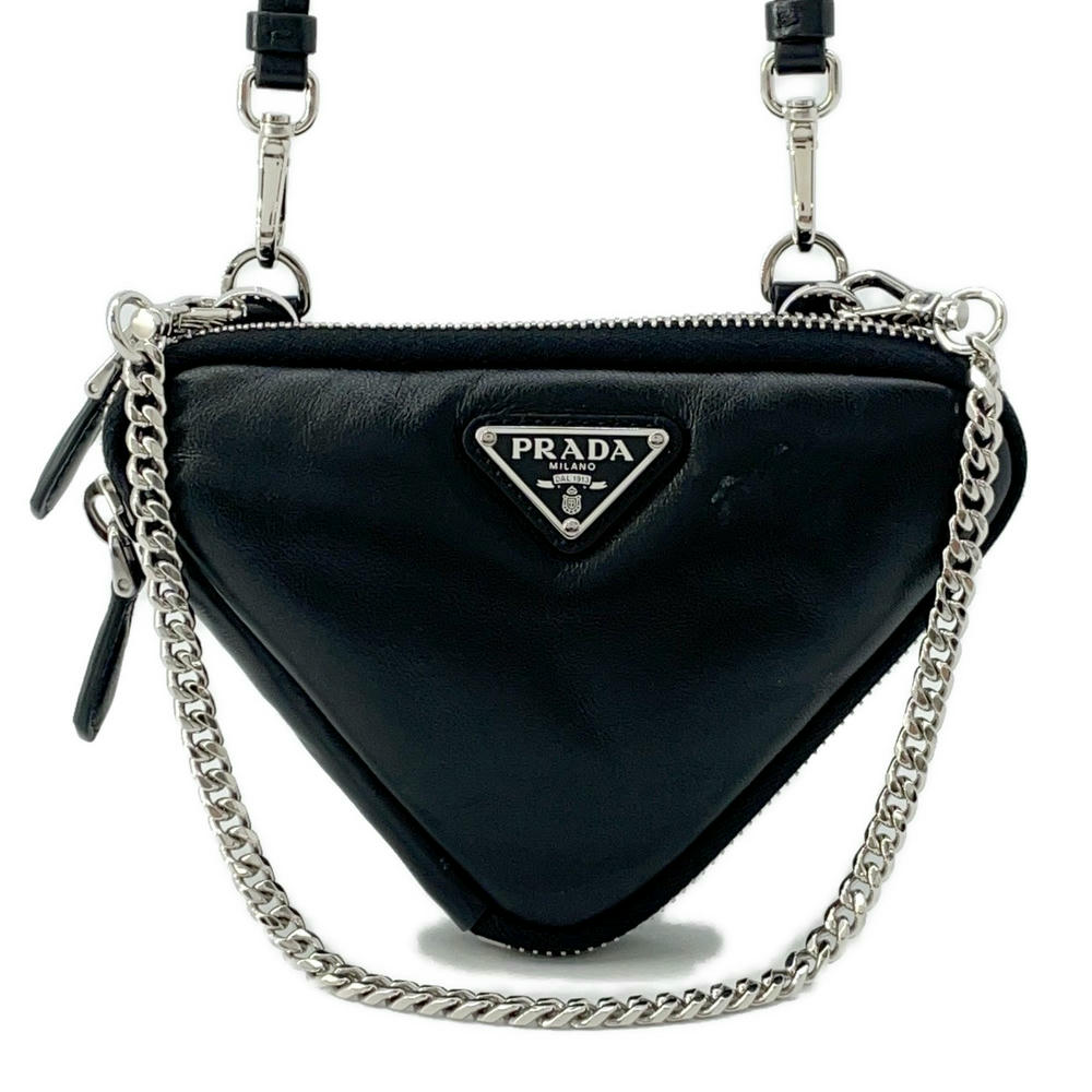 Prada Shoulder Bag ?Triangle Pouch 2way Shoulder Black1NR015 Leather Mini