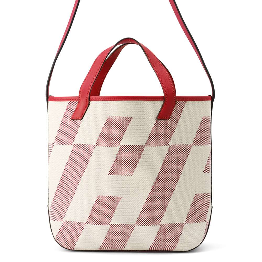 H Ambie Tote Bag Framboise Ecru Toile Leather