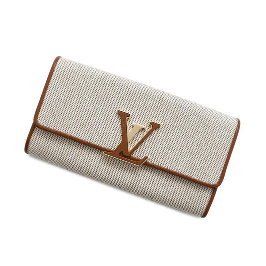 Louis Vuitton Portefeuille Capucine BrownM80303 Calf Ivory Canvas Leather Hat