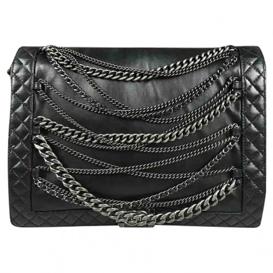 boy black leather handbag Signature