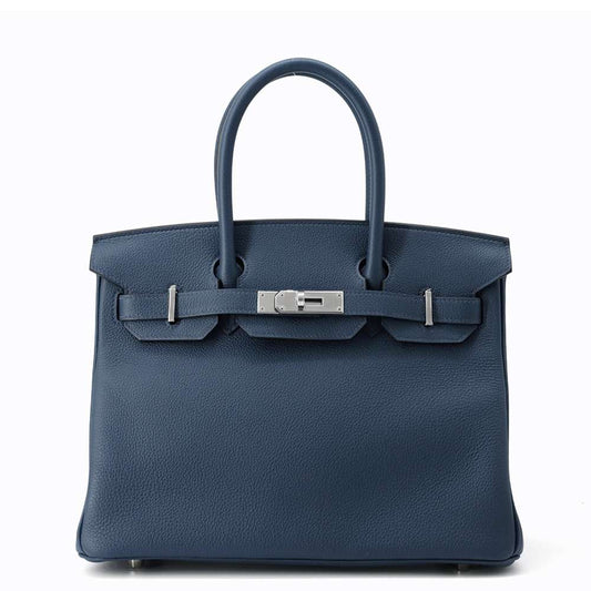 Birkin De Prusse Togo Size Handbag Leather Blue Travel Bag