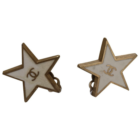 Chanel cc ecru gold plated earrings Jewelry