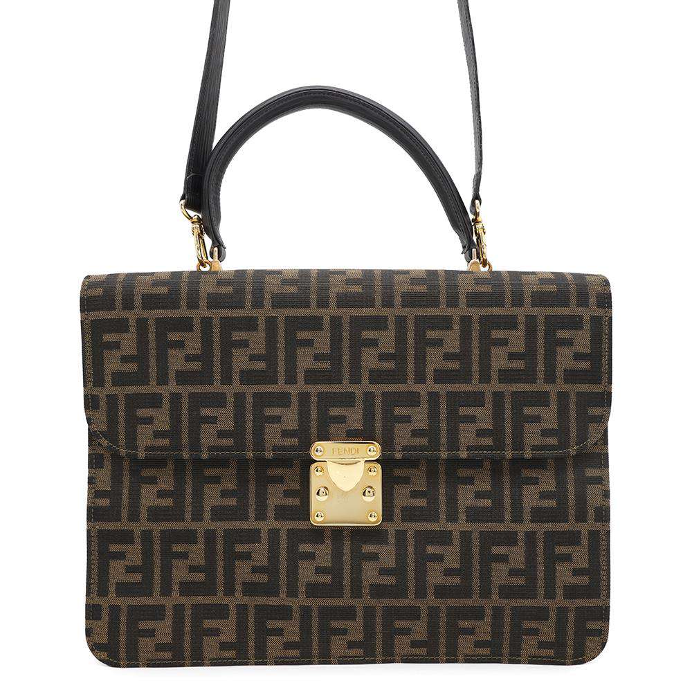 Fendi Zucca Pattern 2Waybag Brown0914117 Handbag Leather Canvas Travel Bag