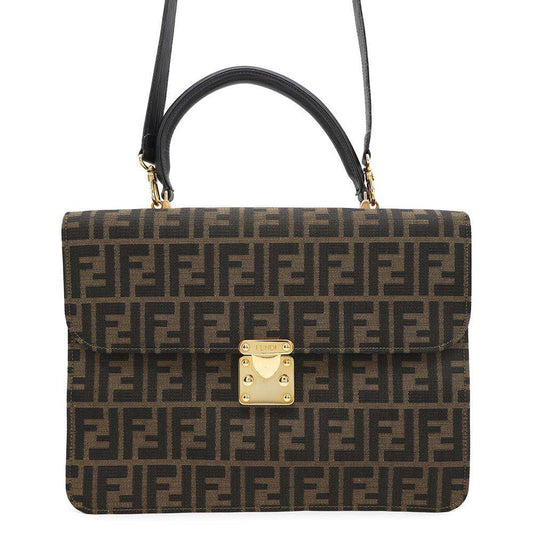 Fendi Zucca Pattern 2Waybag Brown0914117 Handbag Leather Canvas Travel Bag