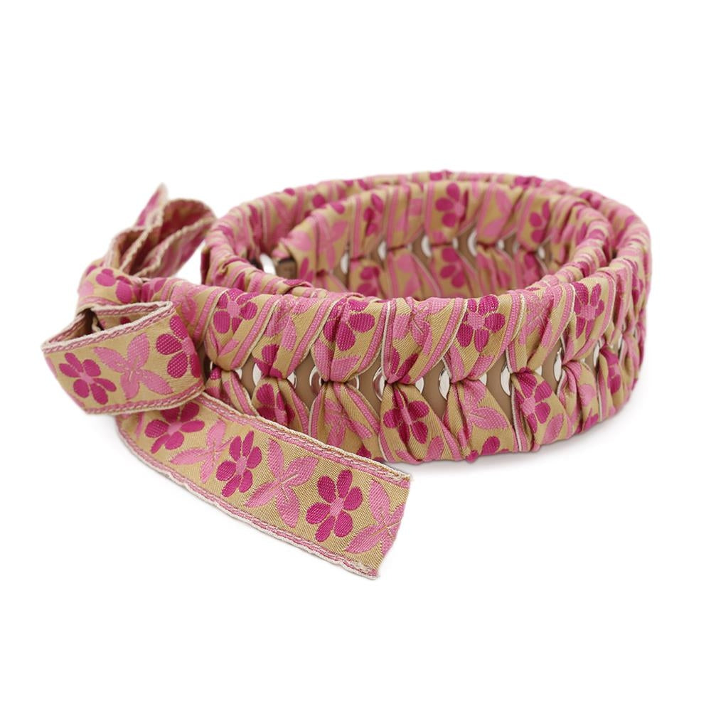 Fendi Strap You Ribbon Floral Pink8Av077 Cotton Handbag Leather Travel Bag