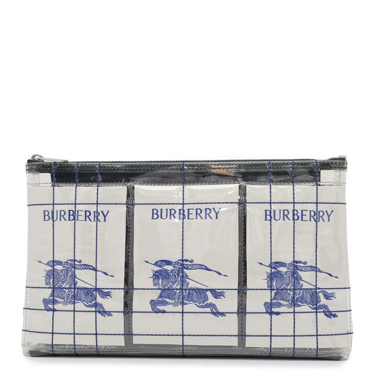 Burberry Ekd Label Pouch Transparent Plastics Handbag Canvas White Travel Bag