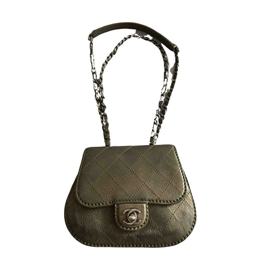 Chanel khaki leather handbag
