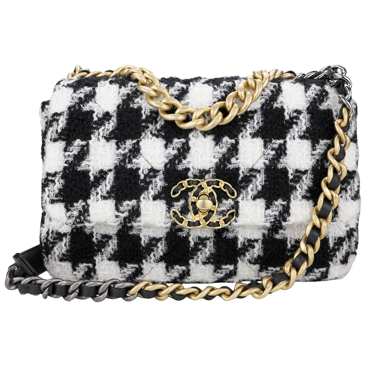 Chanel 19 white tweed handbag