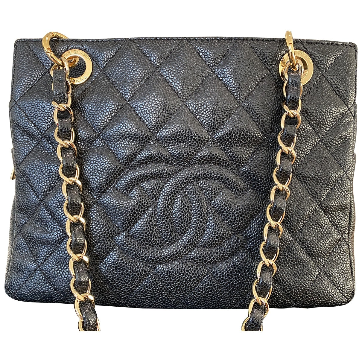 petite shopping tote black leather handbag Signature