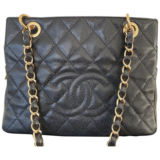 petite shopping tote black leather handbag Signature